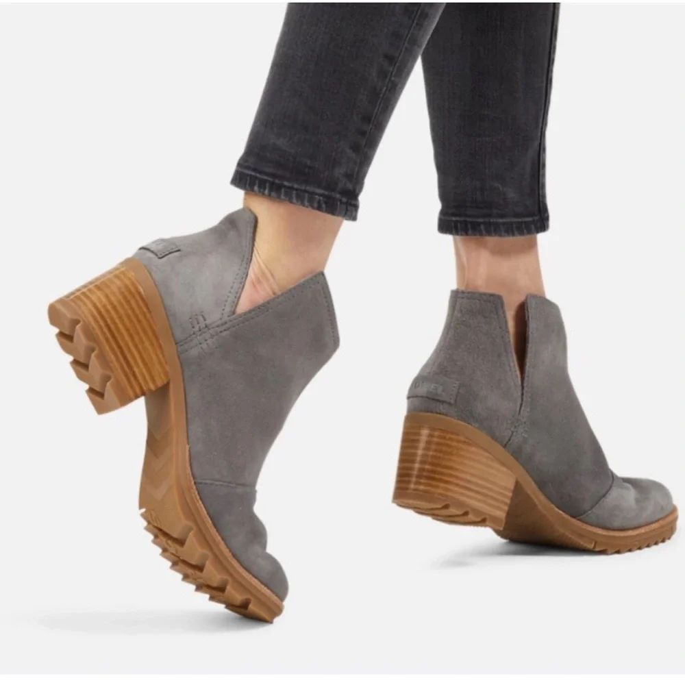 SOREL Cate Cut Out Booties 8.5 Waterproof Suede Ankle Boots #NL3384-052 Gray - Picture 4 of 5